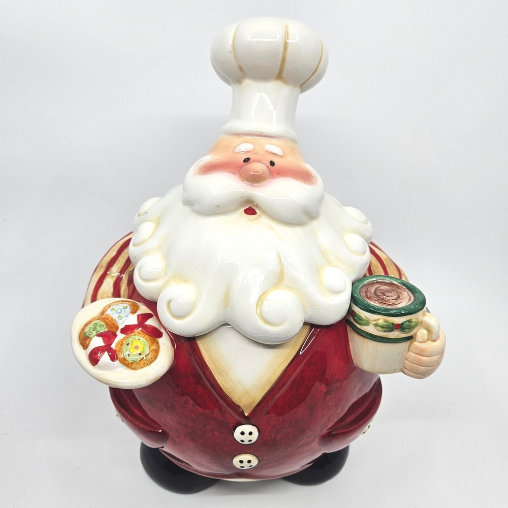 Vintage Home Interiors Santa Chef‎ Cookie Jar Whimsy Storybook Holiday Ceramic